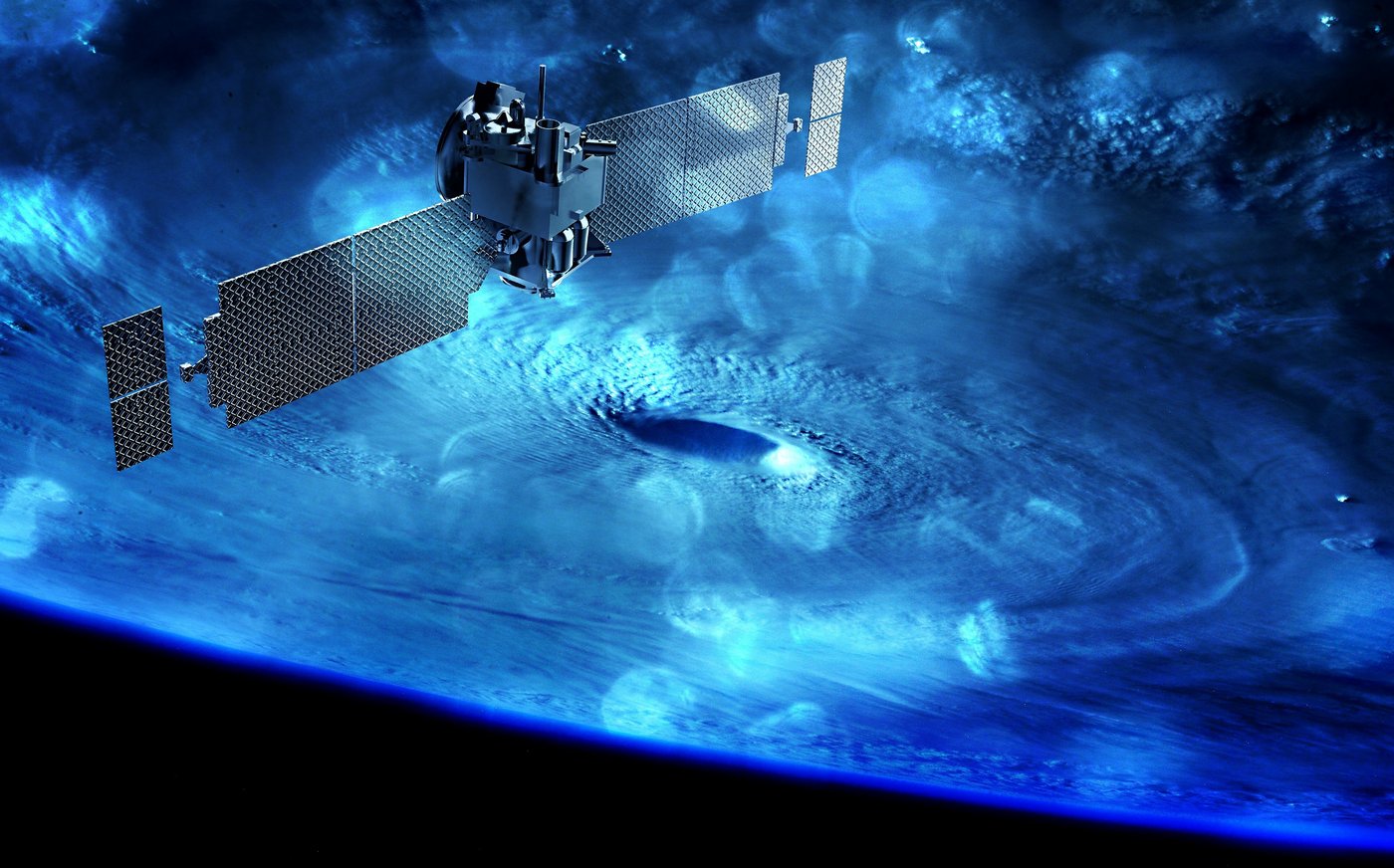 DAs Bild zeigt einen Satellit im Weltraum